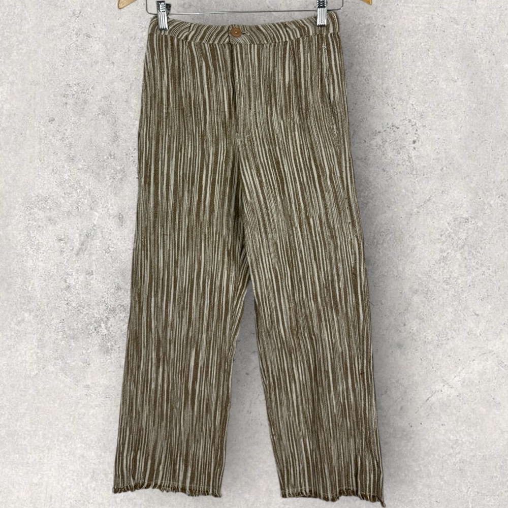 Free People Marta Yarn Dye Wide Leg‎ Trousers Womens Size 0 Brown Striped Boho - Picture 3 of 16